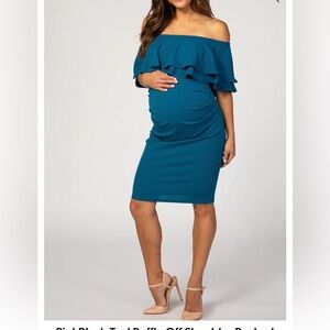 PINK BLUSH MATERNITY Elegant Off-Shoulder Maternity Dress in Teal
